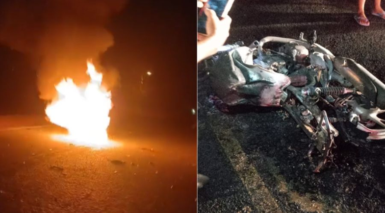 Motociclista morre e moto pega fogo após colisão com caminhão no Piauí
