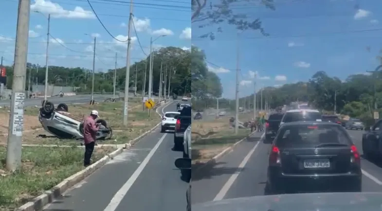 Mãe e filho de 6 anos ficam feridos após carro capotar em acidente na BR-343
