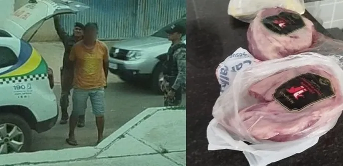 Homem é preso após ser flagrado furtando carne em supermercado