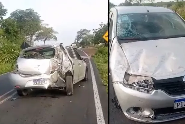 Mulher se envolve em acidente e carro fica destruído na PI-115