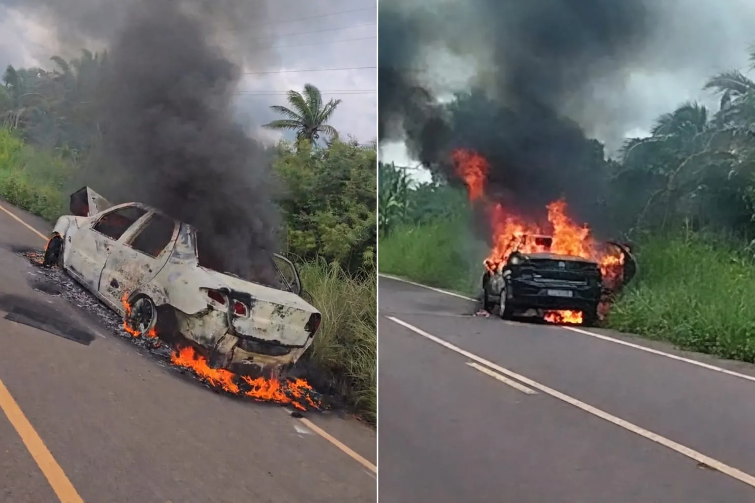 Carro modelo Siena pega fogo na rodovia PI-211