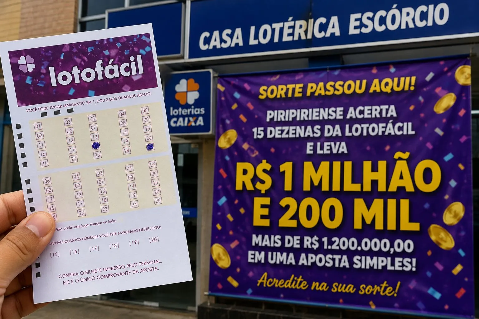 Piripiriense acerta 15 números da Lotofácil e fatura mais de R$ 1,2 milhão