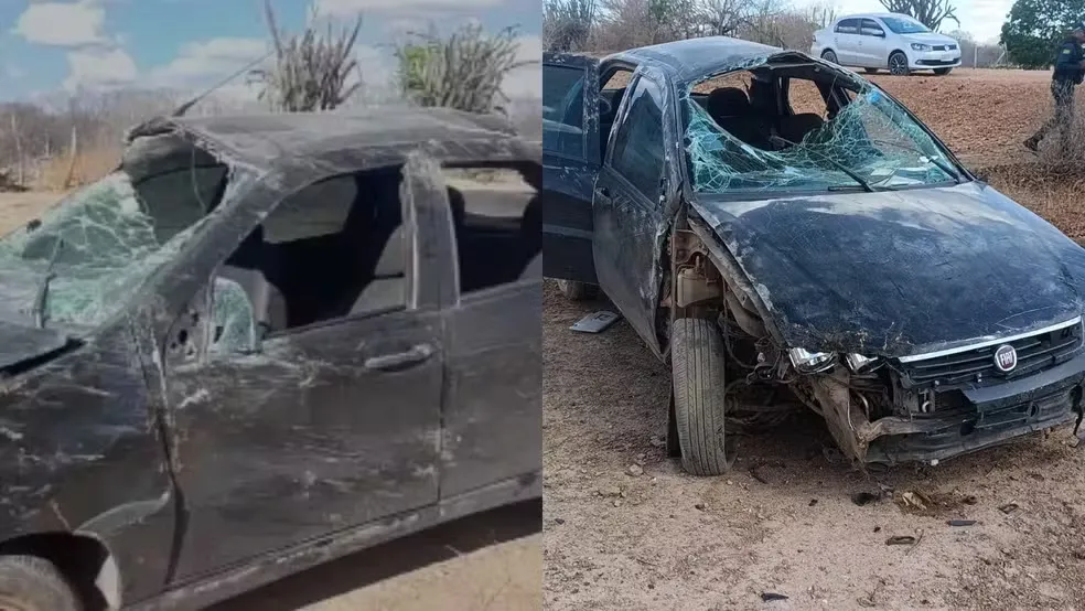 Quatro pessoas ficam feridas após carro sair da pista e capotar no Piauí